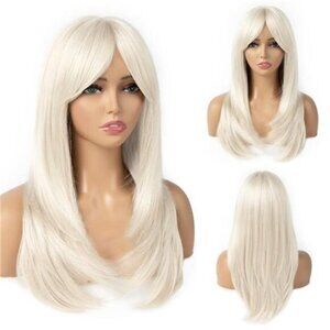 Platinum Blonde Wigs for Women Layered Wig With Bangs